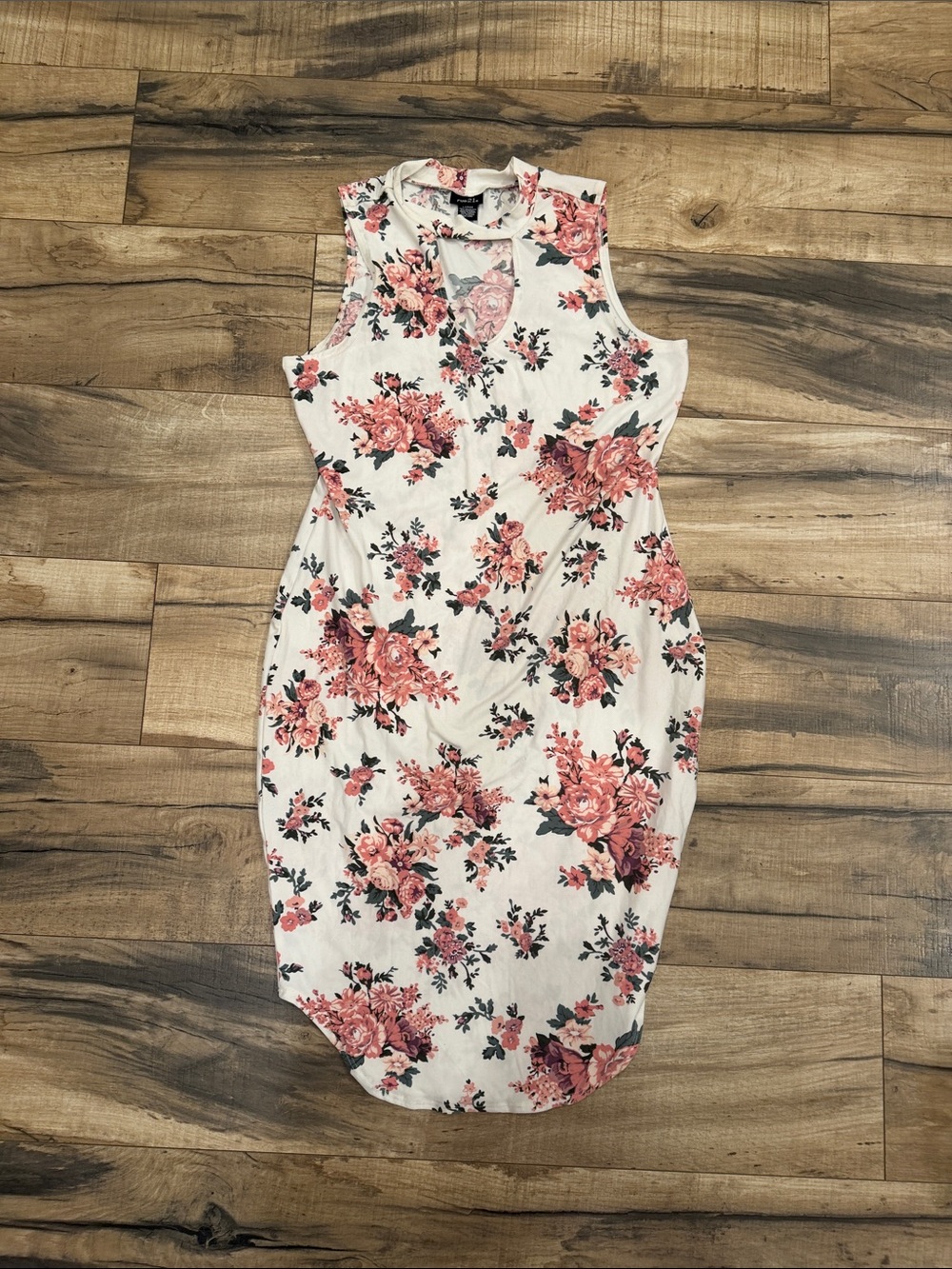 Rue21 White Midi Dress with Pink Floral Print